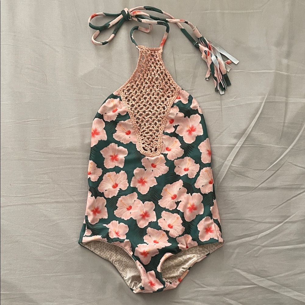 Acacia Swimwear Honey Kids One Piece in Green and Pink Floral